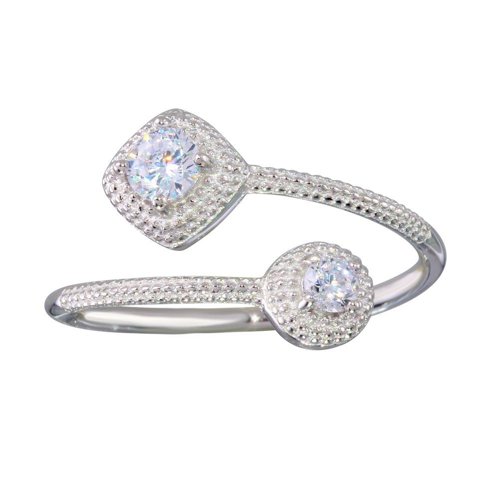 Rhodium Plated 925 Sterling Silver Open CZ Ring - BGR01149
