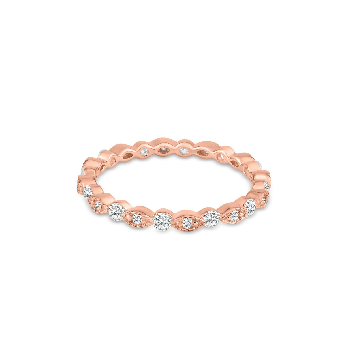 Rose Gold Plated 925 Sterling Silver CZ and Eye Pattern Eternity Ring - BGR01185RGP