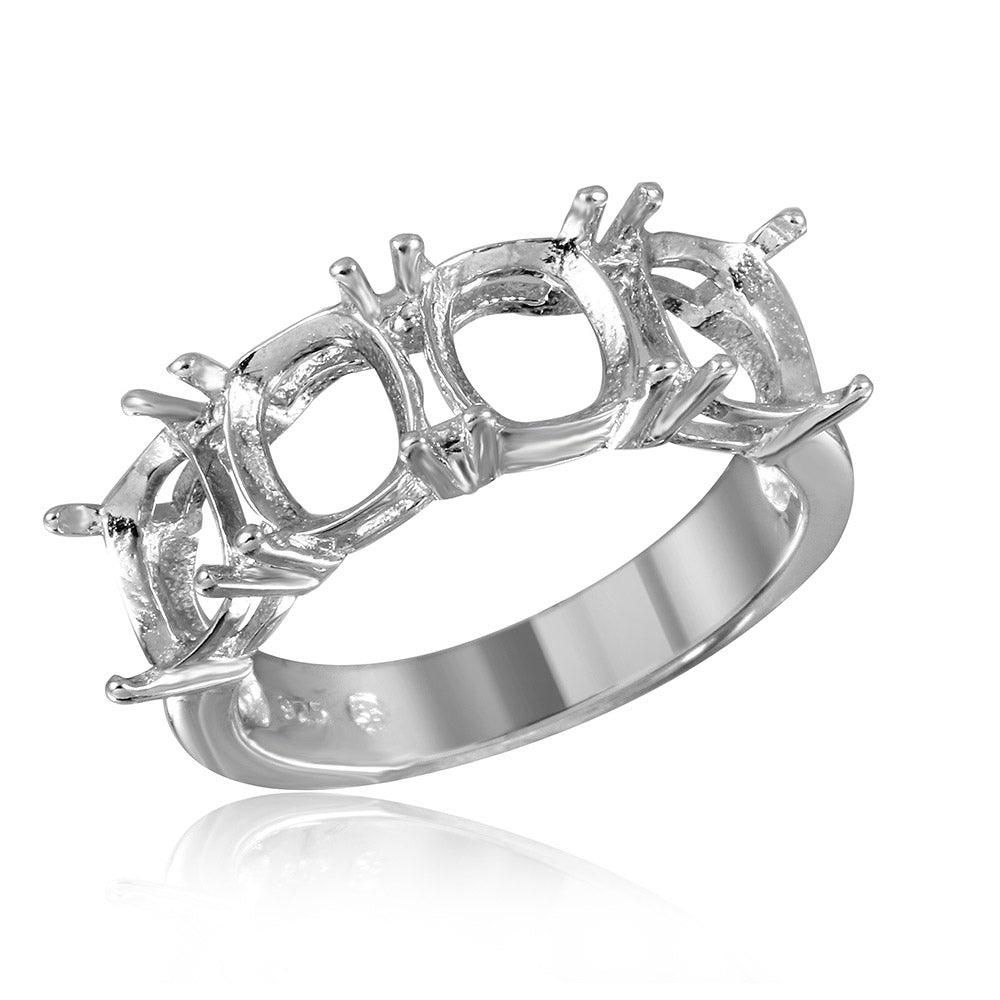 Silver 925 Rhodium Plated Open Shank 4 Stones Mounting Ring - BGR01198