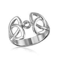 Silver 925 Rhodium Plated Triquetra Shank Single Stone Mounting Ring - BGR01212