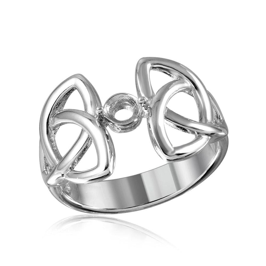 Silver 925 Rhodium Plated Triquetra Shank Single Stone Mounting Ring - BGR01212