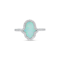 Rhodium Plated 925 Sterling Silver Hamsa Opal CZ Ring - BGR01356