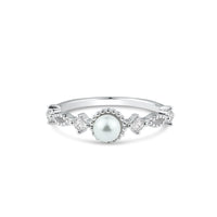 Rhodium Plated 925 Sterling Silver Synthetic Pearl Center Clear CZ Ring - BGR01357