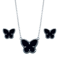 Rhodium Plated 925 Sterling Silver Black Onyx Mini Butterfly Matching Set - BGS00111