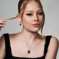 Silver 925 Rhodium Plated Birthstone and Clear Rectangular CZ Dangling Stud Earring and Dangling Necklace Set - BGS00163