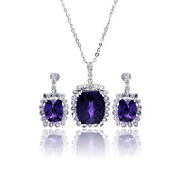 Silver 925 Rhodium Plated Birthstone and Clear Rectangular CZ Dangling Stud Earring and Dangling Necklace Set - BGS00163