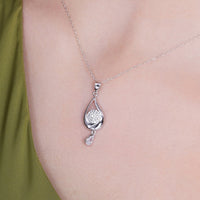 Silver 925 Rhodium Plated Teardrop Clear CZ Dangling Stud Earring and Dangling Necklace Set - BGS00210