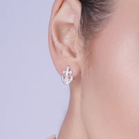 Silver 925 Rhodium Plated Pave Set Clear Anchor CZ Stud Earring and Necklace Set - BGS00307