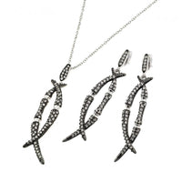 Clearance-Silver 925 Black Rhodium Plated Clear Overlap Marquise CZ Dangling  Set - BGS00412