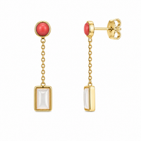 Rhodium or Gold Plated 925 Silver Turquoise Coral White Abalone Shell Dangling Stud Earring and Necklace Set - BGS00416