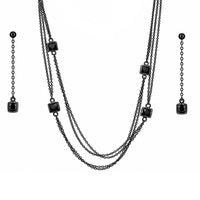 Clearance-Black Rhodium Plated Square CZ Lariat Earring Necklace Set - BGS00425