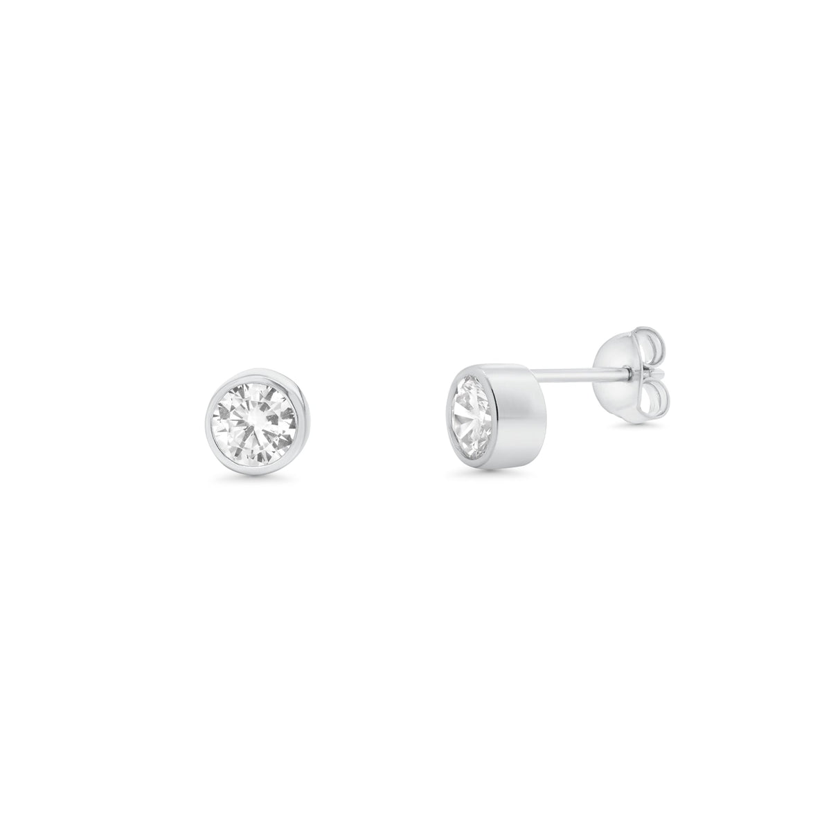 Silver 925 Rhodium Plated Clear Individual CZ Stud Earring and Bezel Chain Necklace Set - BGS00449
