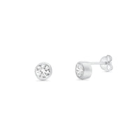 Silver 925 Rhodium Plated Clear Individual CZ Stud Earring and Bezel Chain Necklace Set - BGS00449