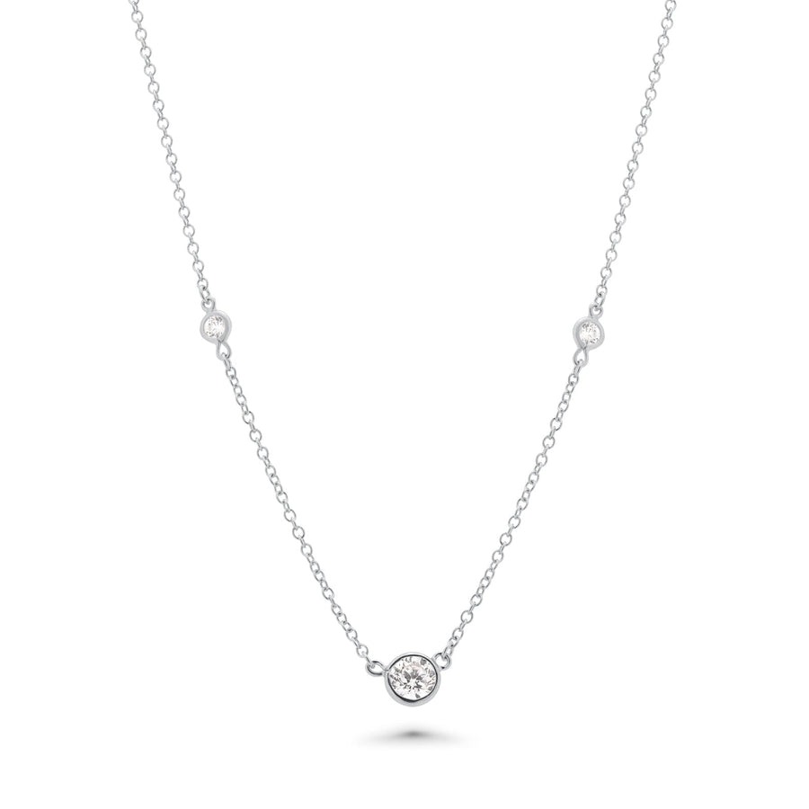 Silver 925 Rhodium Plated Clear Individual CZ Stud Earring and Bezel Chain Necklace Set - BGS00449