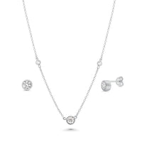 Silver 925 Rhodium Plated Clear Individual CZ Stud Earring and Bezel Chain Necklace Set - BGS00449