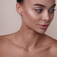 Silver 925 Rhodium Plated Clear Individual CZ Stud Earring and Bezel Chain Necklace Set - BGS00449