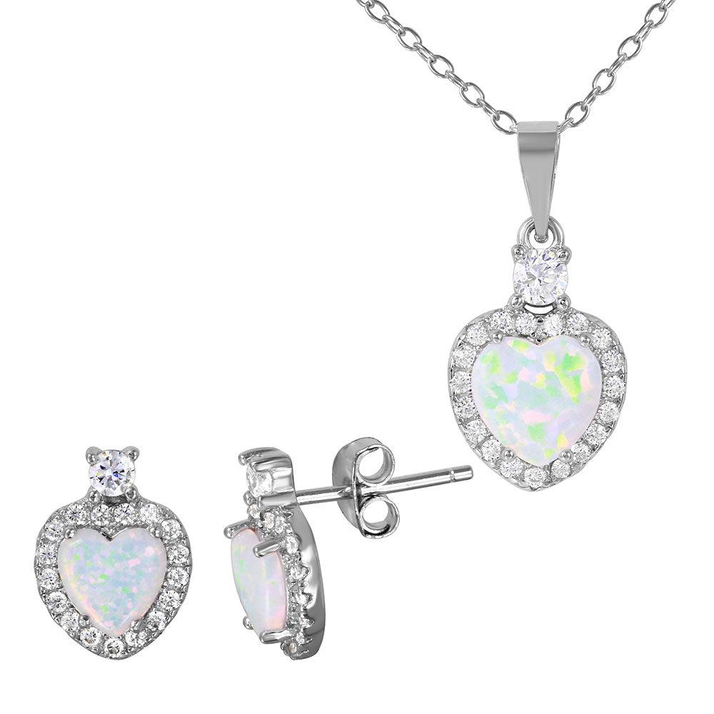 Silver 925 Rhodium Plated Heart Set with Synthetic Pearl and CZ - BGS00472