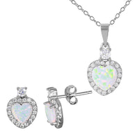 Silver 925 Rhodium Plated Heart Set with Synthetic Pearl and CZ - BGS00472