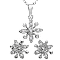 Rhodium Plated 925 Sterling Silver CZ Flower Set -  BGS00488