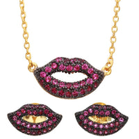 Gold Plated 925 Sterling Silver Pink CZ Lips Set - BGS00490GP