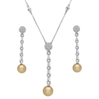 Rhodium Plated 925 Sterling Silver CZ Drop Pearl Set - BGS00493