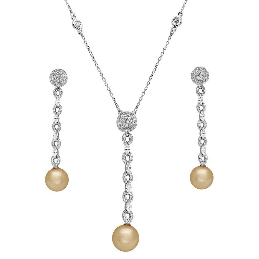 Rhodium Plated 925 Sterling Silver CZ Drop Pearl Set - BGS00493