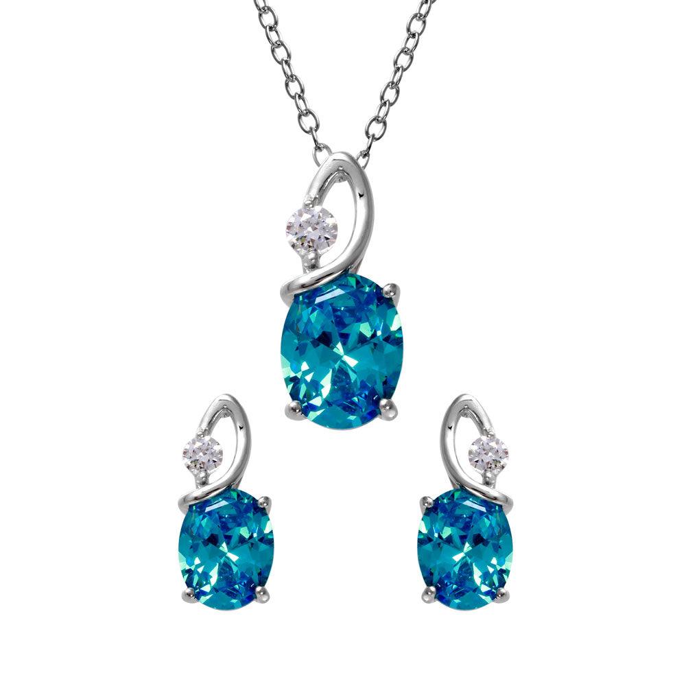 Rhodium Plated 925 Sterling Silver Twisted Oval Birthstone Earring & Pendant Set - BGS00510