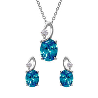Rhodium Plated 925 Sterling Silver Twisted Oval Birthstone Earring & Pendant Set - BGS00510