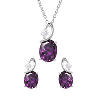 Rhodium Plated 925 Sterling Silver Twisted Oval Birthstone Earring & Pendant Set - BGS00510