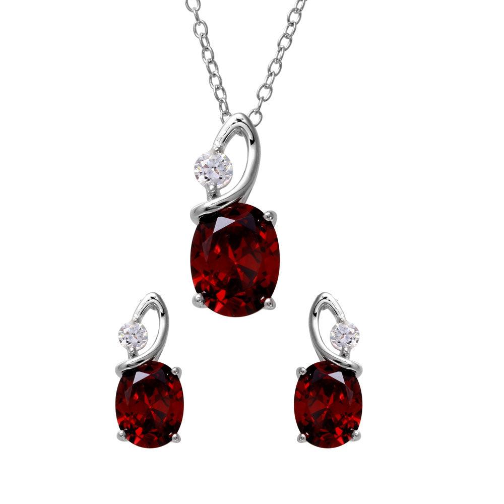 Rhodium Plated 925 Sterling Silver Twisted Oval Birthstone Earring & Pendant Set - BGS00510