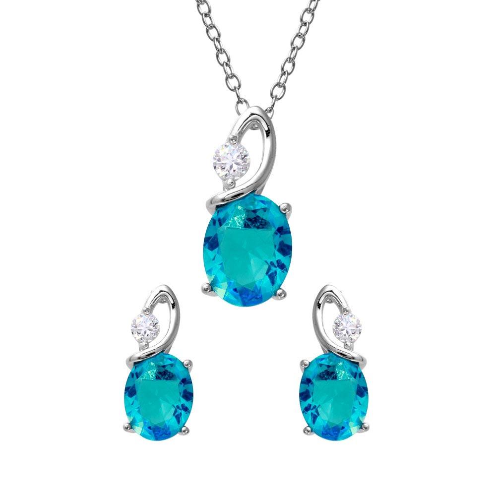 Rhodium Plated 925 Sterling Silver Twisted Oval Birthstone Earring & Pendant Set - BGS00510