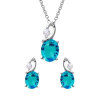 Rhodium Plated 925 Sterling Silver Twisted Oval Birthstone Earring & Pendant Set - BGS00510