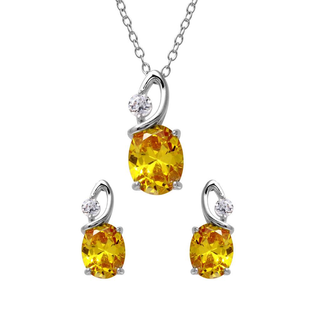 Rhodium Plated 925 Sterling Silver Twisted Oval Birthstone Earring & Pendant Set - BGS00510