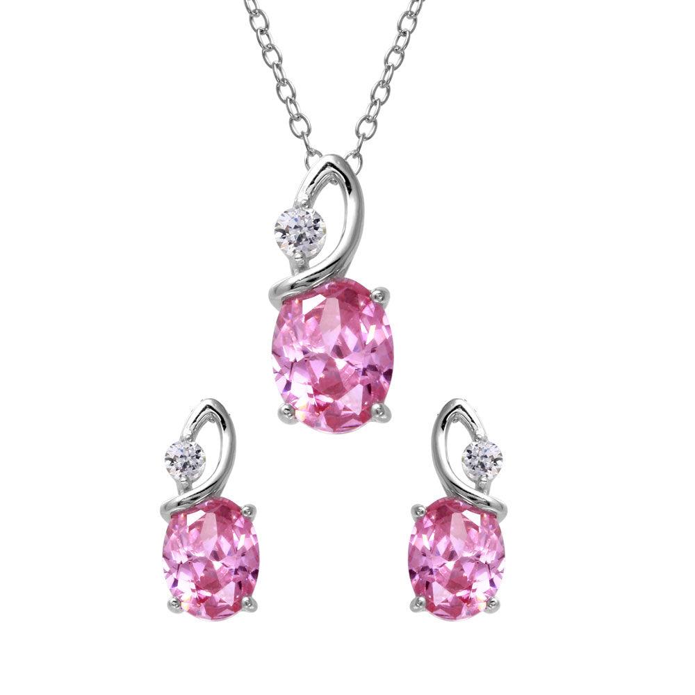 Rhodium Plated 925 Sterling Silver Twisted Oval Birthstone Earring & Pendant Set - BGS00510