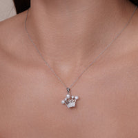 Rhodium Plated 925 Sterling Silver CZ Crown Pendant and Earrings Set with Synthetic Pearls - BGS00540