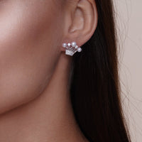 Rhodium Plated 925 Sterling Silver CZ Crown Pendant and Earrings Set with Synthetic Pearls - BGS00540