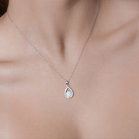 Rhodium Plated 925 Sterling Silver Synthetic Opal Open Teardrop CZ Set - BGS00586