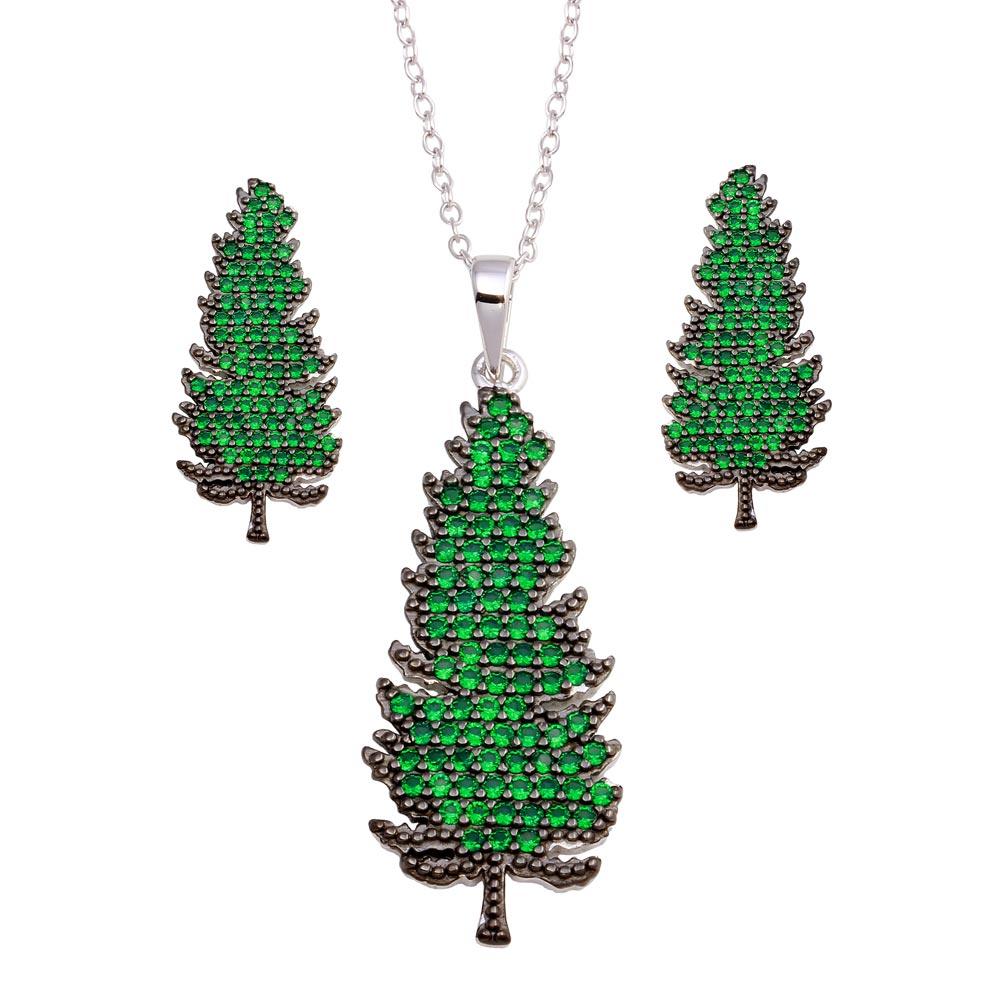 Clearance-Rhodium Plated 925 Sterling Silver Christmas Tree Set - BGS00593