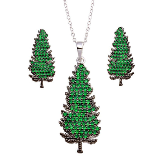 Clearance-Rhodium Plated 925 Sterling Silver Christmas Tree Set - BGS00593