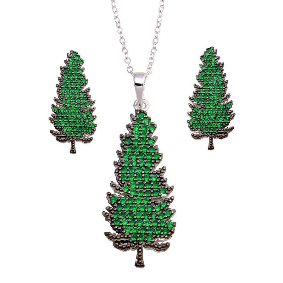 Clearance-Rhodium Plated 925 Sterling Silver Christmas Tree Set - BGS00593
