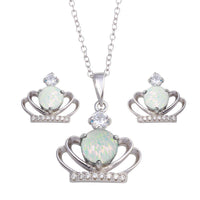 Rhodium Plated 925 Sterling Silver Crown Synthetic Opal CZ Set - BGS00599