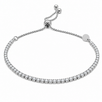 925 Sterling Silver Adjustable CZ Italian Lariat Bracelet - ECB00100