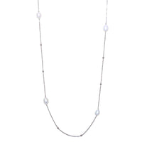 Rhodium Plated 925 Sterling Silver Necklace with Freshwater Pearls and Beads - ECN00028RH
