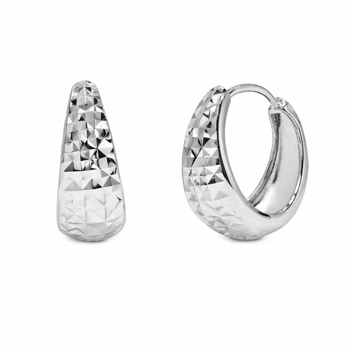 925 Silver Diamond Cut Hoop Earrings - GME00159