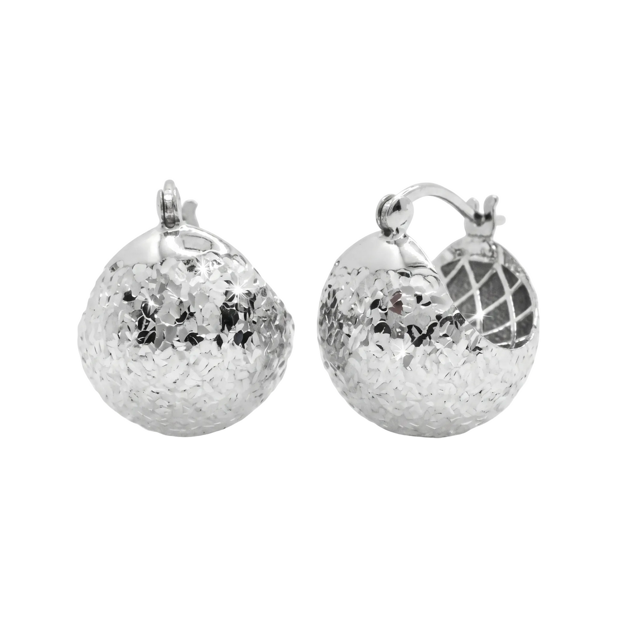 Rhodium Plated 925 Sterling Silver Dome Latch Lock Earrings - GME00163