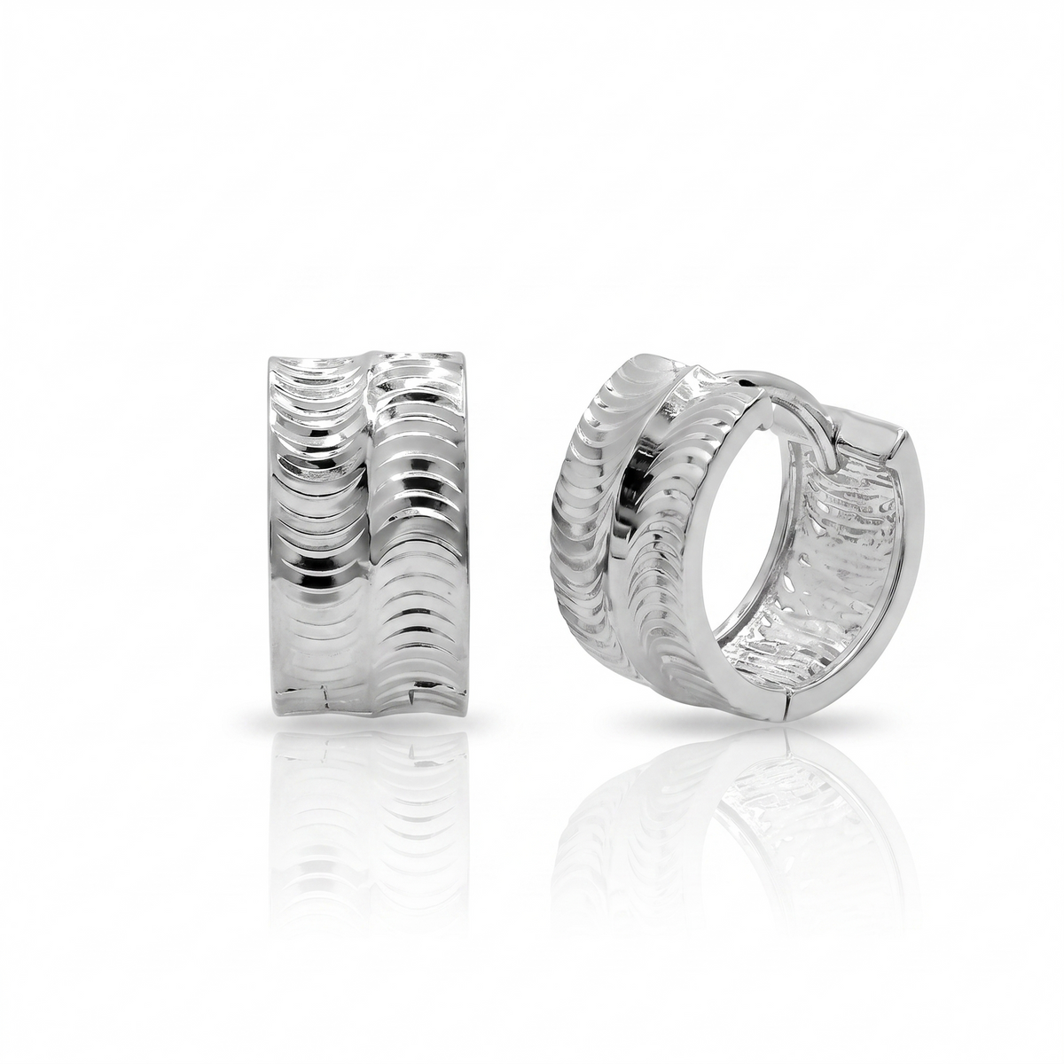 Rhodium Plated 925 Sterling Silver Polished Curved Tube Hoop Earrings - GME00167