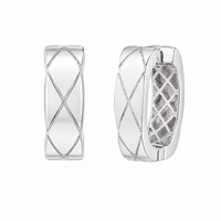 Rhodium Plated 925 Sterling Silver Quilted Geometric Square Huggie Earrings - GME00170