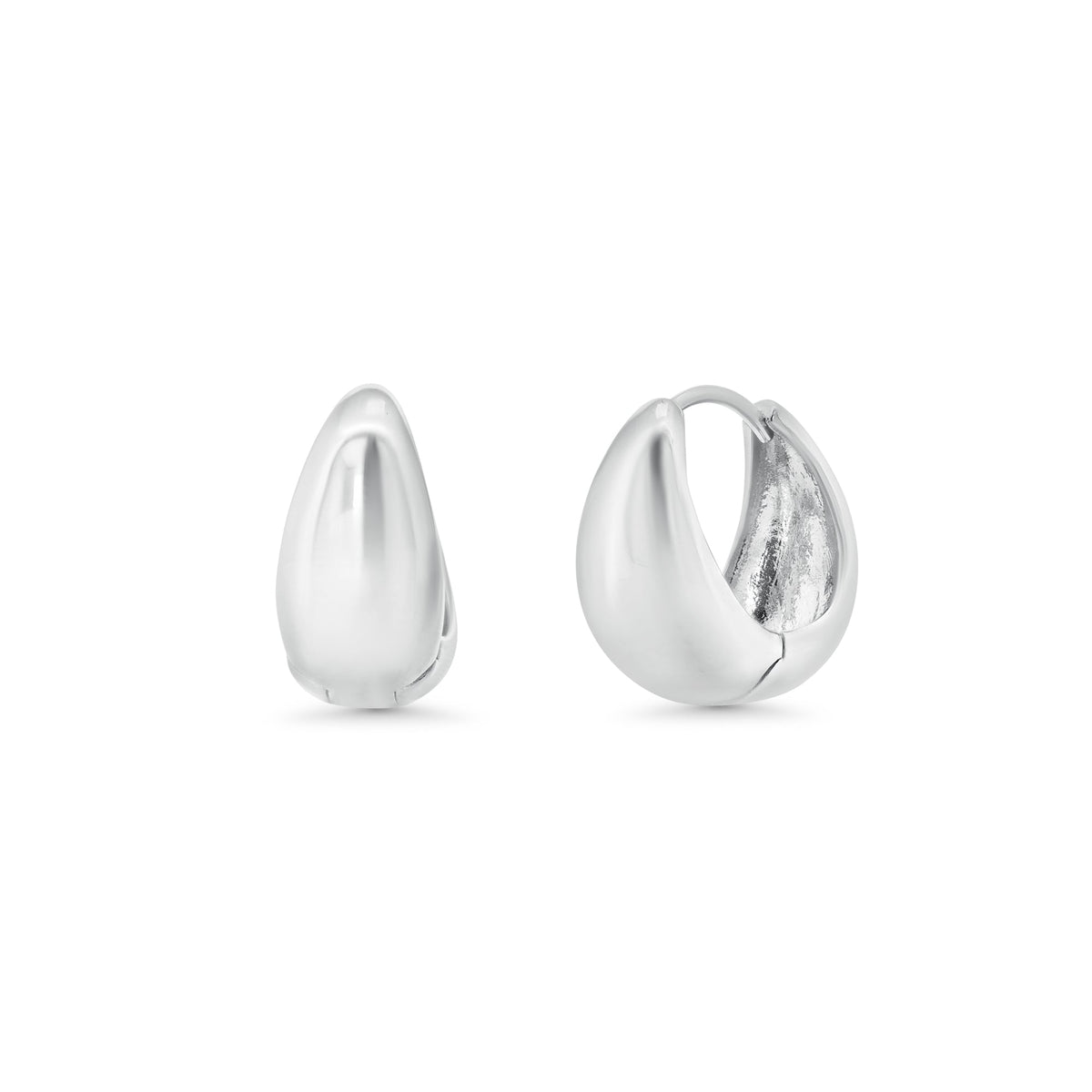 Rhodium Plated 925 Silver Chunky Round Huggie Hoop Earrings -GME00158RH