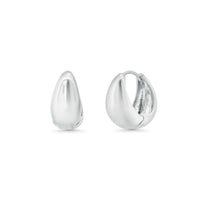 Rhodium Plated 925 Silver Chunky Round Huggie Hoop Earrings -GME00158RH
