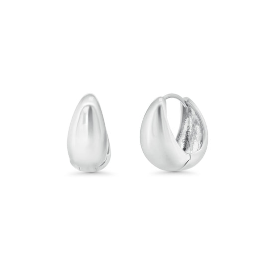 Rhodium Plated 925 Silver Chunky Round Huggie Hoop Earrings -GME00158RH